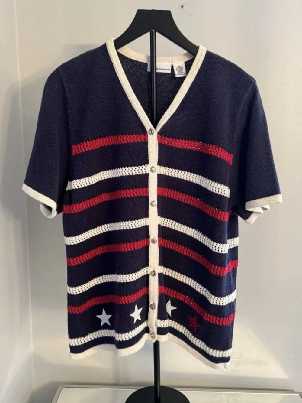 Croft & Barrow XL Americana Patriotic‎ Nautical Cardigan Navy Red White Stars